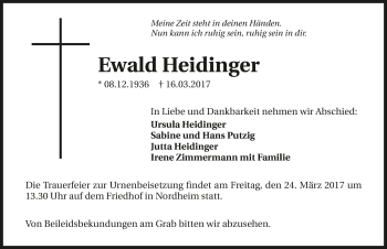 Traueranzeige von Ewald Heidinger 