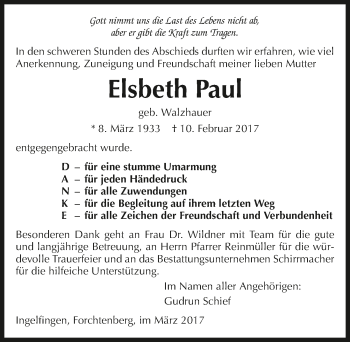 Traueranzeige von Elsbeth Paul 