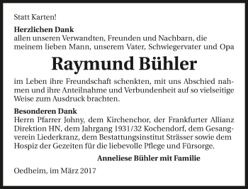 Traueranzeige von Raymund Bühler 