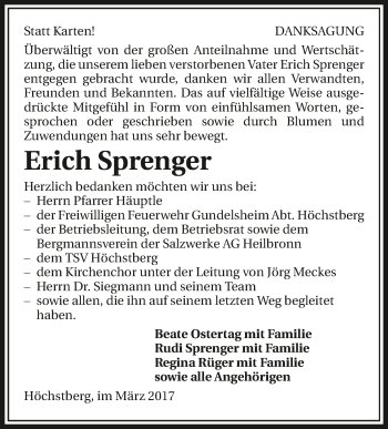 Traueranzeige von Erich Sprenger 