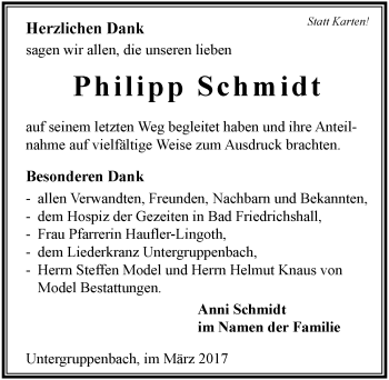 Traueranzeige von Philipp Schmidt 