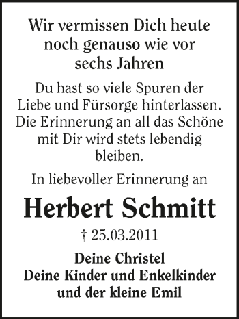 Traueranzeige von Herbert Schmitt 