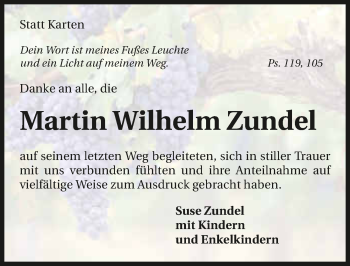 Traueranzeige von Martin Wilhelm Zundel 