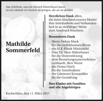 Traueranzeige von Mathilde Sommerfeld 
