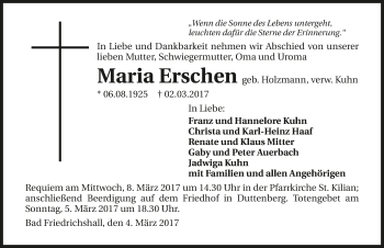 Traueranzeige von Maria Erschen 