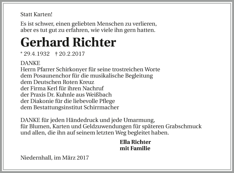  Traueranzeige für Gerhard Richter vom 18.03.2017 aus 