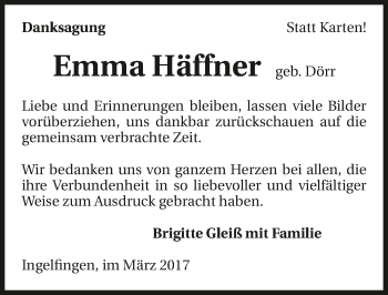 Traueranzeige von Emma Häffner 