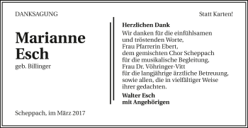Traueranzeige von Marianne Esch 