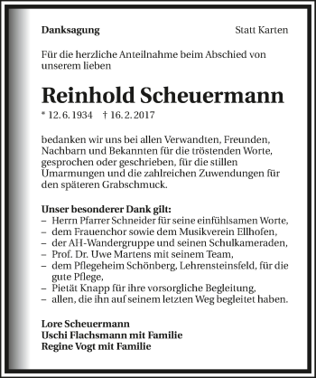 Traueranzeige von Reinhold Scheuermann 