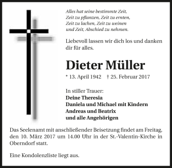 Traueranzeige von Dieter Müller 