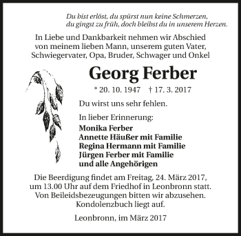 Traueranzeige von Georg Ferber 