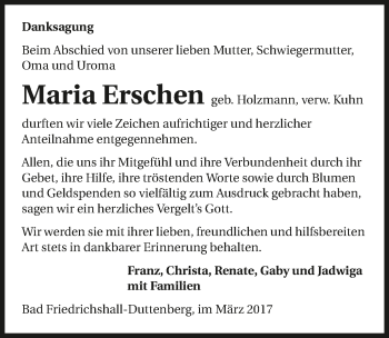 Traueranzeige von Maria Erschen 