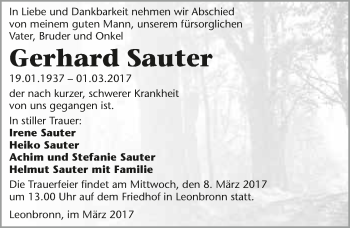 Traueranzeige von Gerhard Sauter 