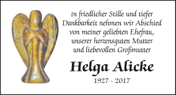 Traueranzeige von Helga Alicke 