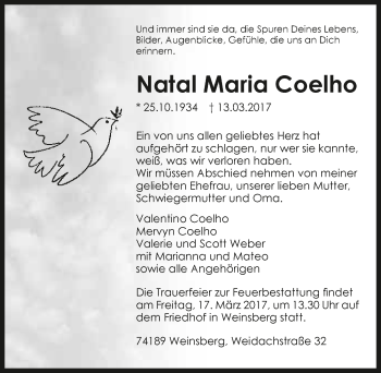 Traueranzeige von Natal Maria Coelho 