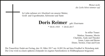 Traueranzeige von Doris Reimer 