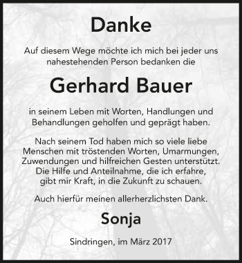 Traueranzeige von Gerhard Bauer 