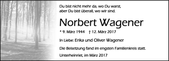 Traueranzeige von Norbert Wagener 