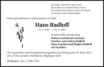 Traueranzeige von Hans Radloff 