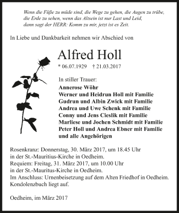Traueranzeige von Alfred Holl 