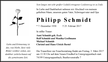 Traueranzeige von Philipp Schmidt 