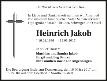 Traueranzeige von Heinrich Jakob 