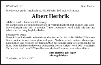 Traueranzeige von Albert Herbrik 