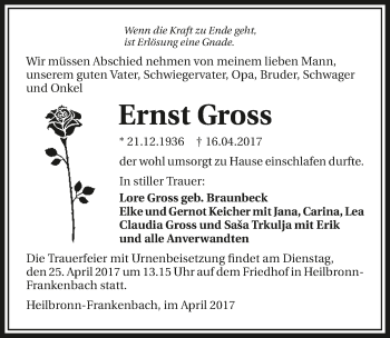 Traueranzeige von Ernst Gross 