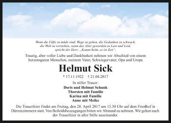 Traueranzeige von Helmut Sick 