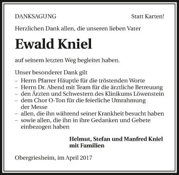 Traueranzeige von Ewald Kniel 