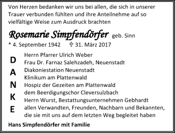 Traueranzeige von Rosemarie Simpfendörfer 