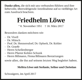 Traueranzeige von Friedhelm Löwe 