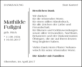 Traueranzeige von Mathilde Fuligni 
