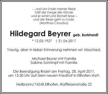 Traueranzeige von Hildegard Beyrer 