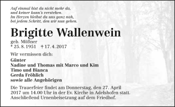 Traueranzeige von Brigitte Wallenwein 