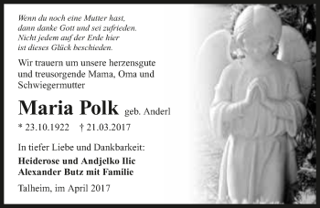 Traueranzeige von Maria Polk 