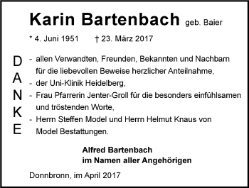Traueranzeige von Karin Bartenbach 