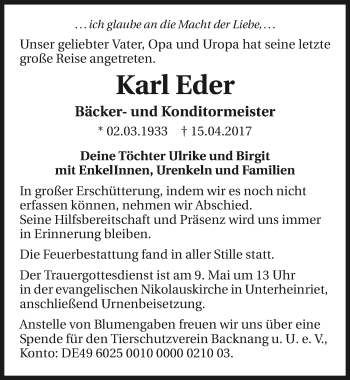Traueranzeige von Karl Eder 