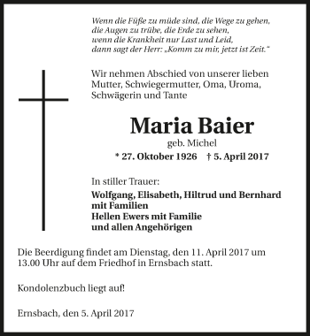 Traueranzeige von Maria Baier 