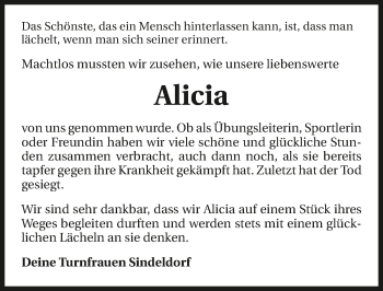 Traueranzeige von Alicia Schulz 