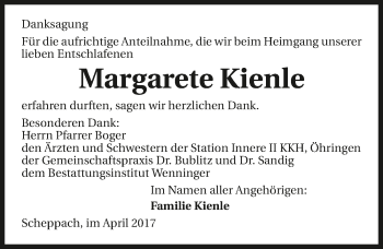 Traueranzeige von Margarete Kienle 