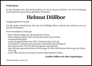 Traueranzeige von Helmut Döllbor 