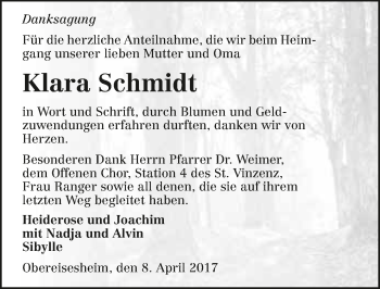 Traueranzeige von Klara Schmidt 