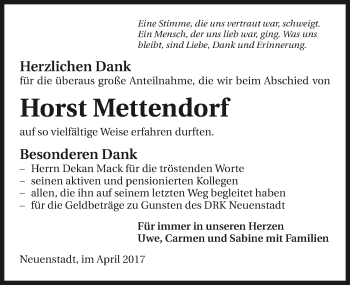 Traueranzeige von Horst Mettendorf