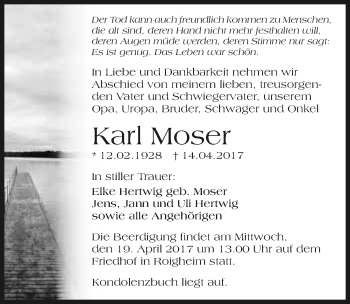 Traueranzeige von Karl Moser 