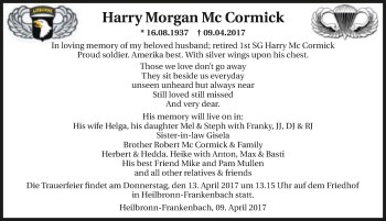 Traueranzeige von Harry Morgan Mc Cormick 