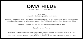 Traueranzeige von Hilde Layher 