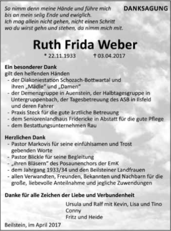 Traueranzeige von Ruth-Frida Weber 