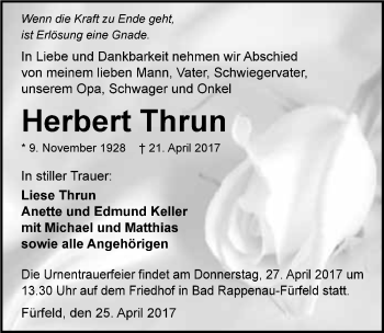 Traueranzeige von Herbert Thrun 