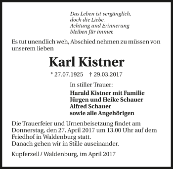 Traueranzeige von Karl Kistner 